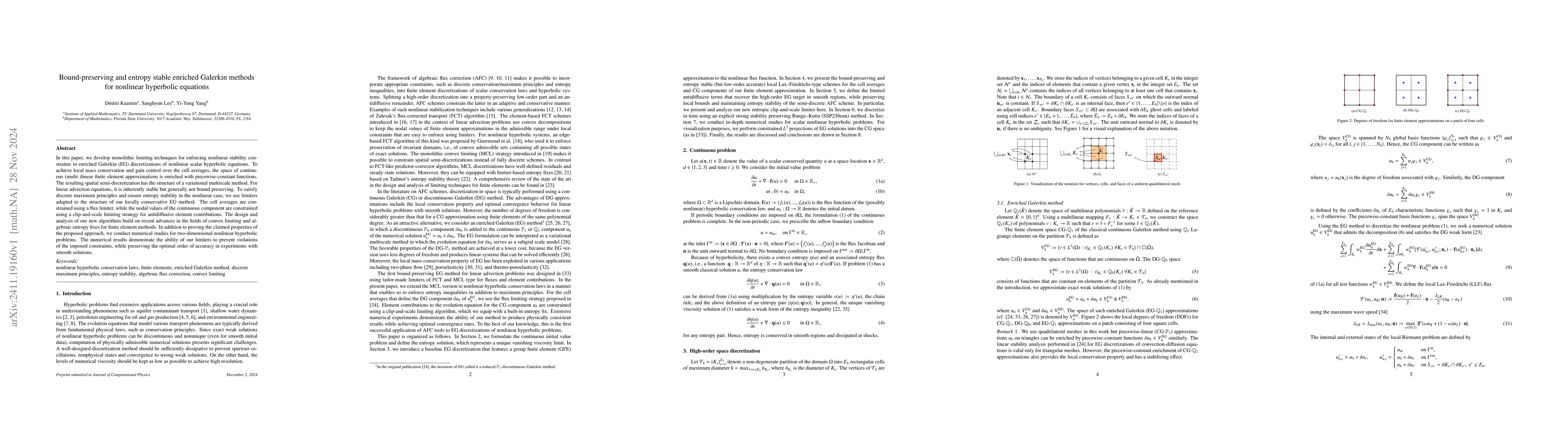 Thumbnail for Bound-preserving and entropy stable enriched Galerkin methods for
  nonlinear hyperbolic equations