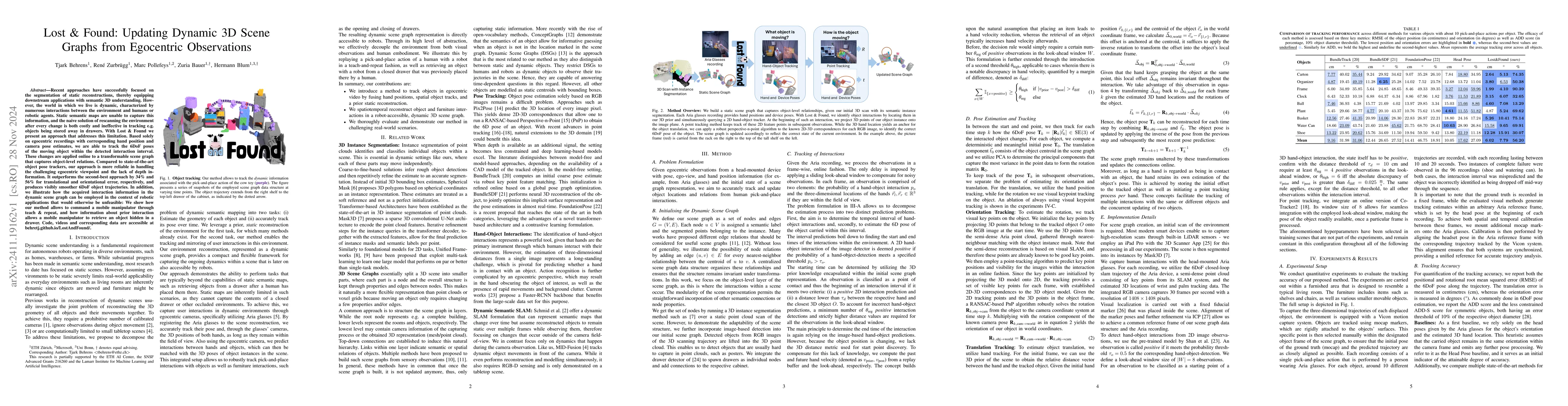 Thumbnail for Lost & Found: Updating Dynamic 3D Scene Graphs from Egocentric
  Observations