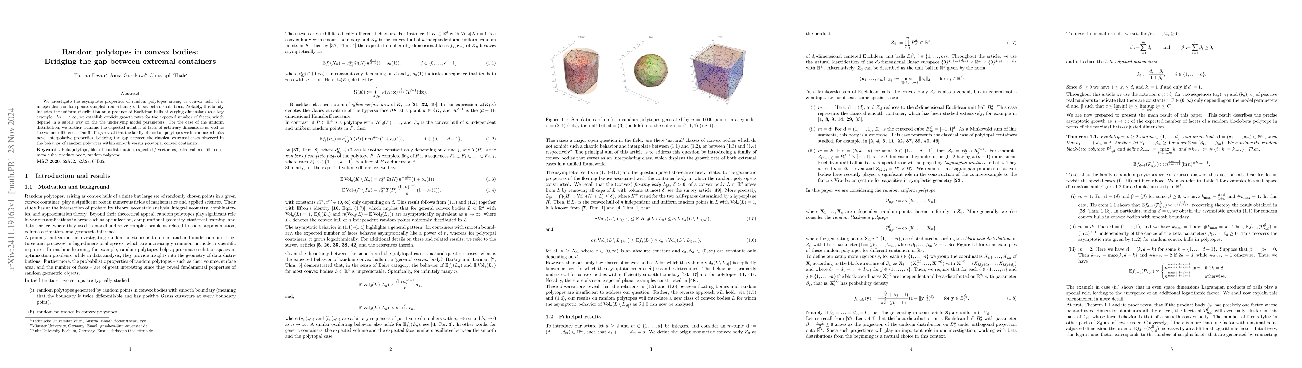 Thumbnail for Random polytopes in convex bodies: Bridging the gap between extremal
  containers