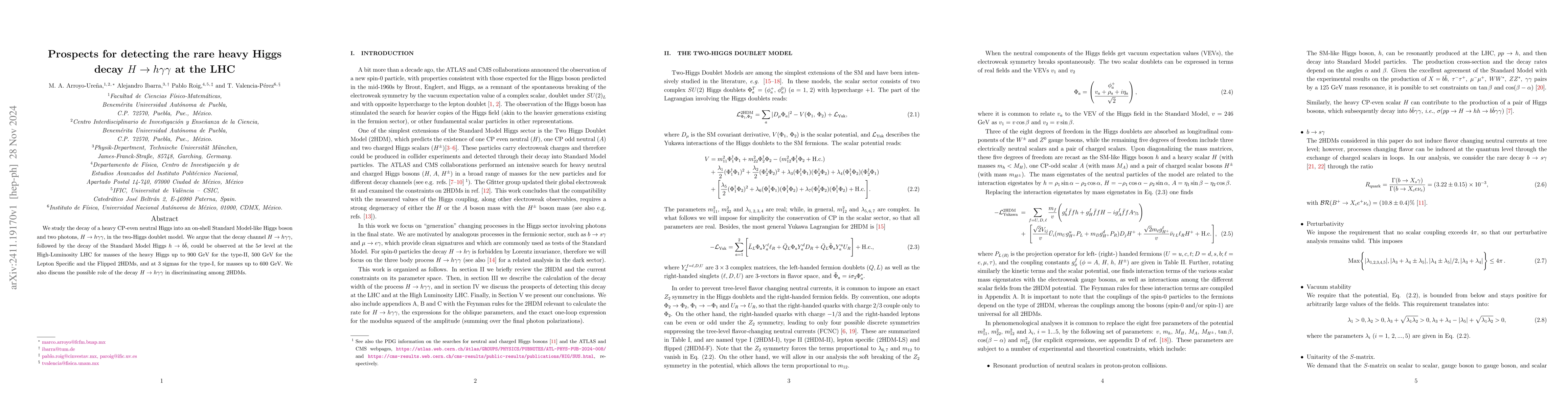 Thumbnail for Prospects for detecting the rare heavy Higgs decay $H\to hγγ$
  at the LHC
