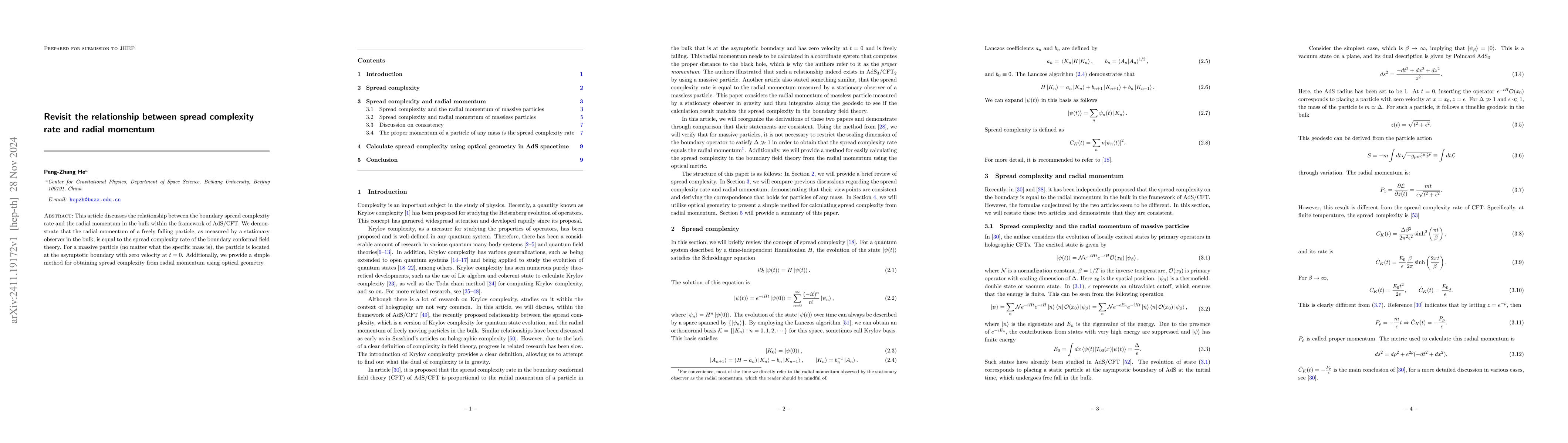 Thumbnail for Revisit the relationship between spread complexity rate and radial
  momentum