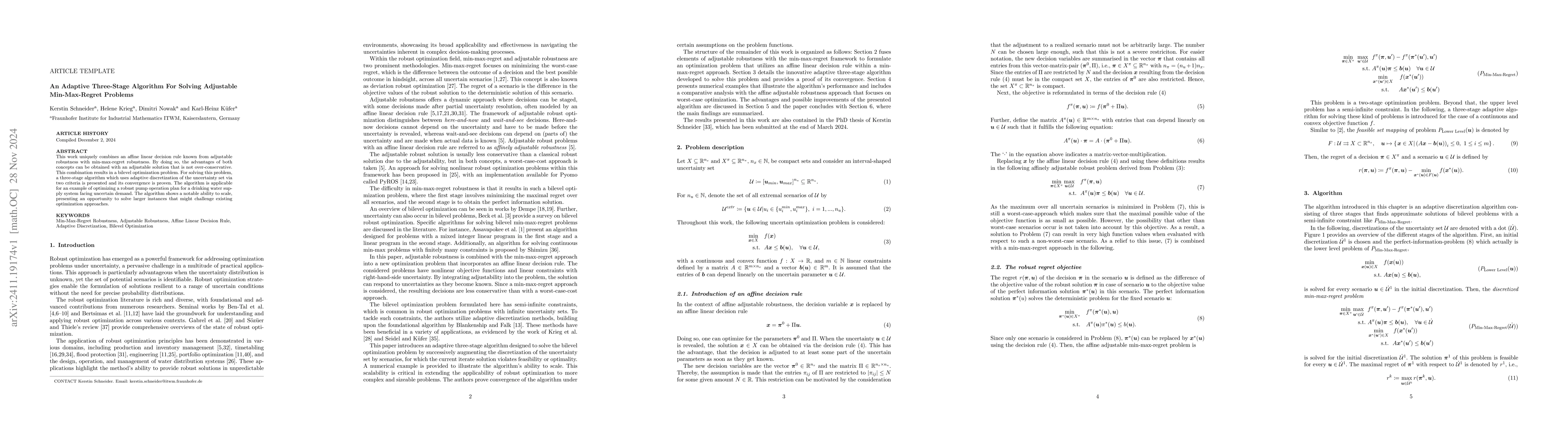 Thumbnail for An Adaptive Three-Stage Algorithm For Solving Adjustable Min-Max-Regret
  Problems
