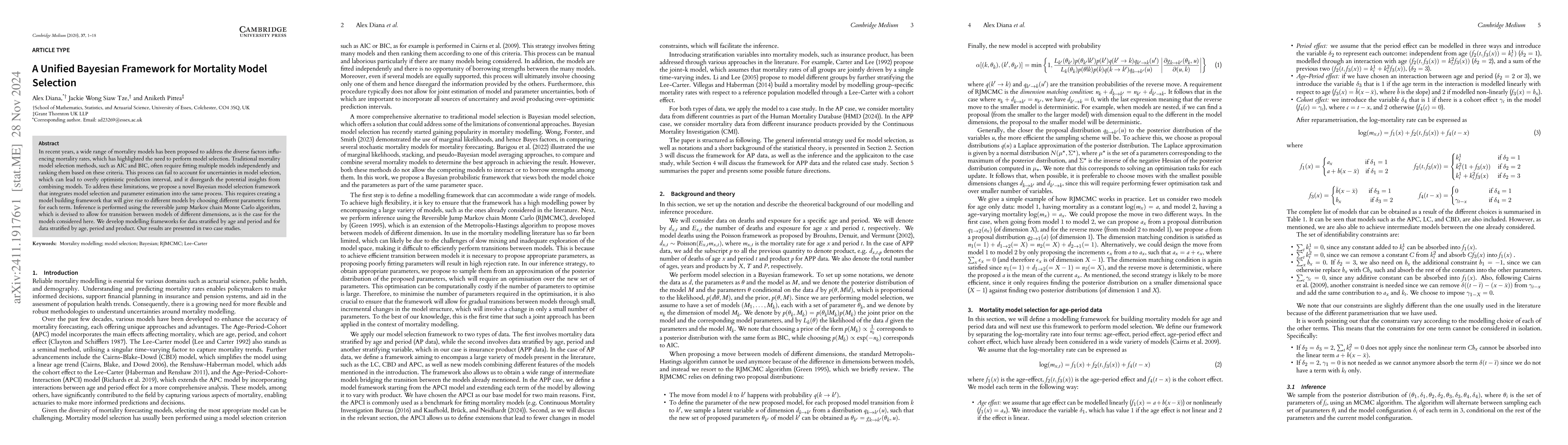 Thumbnail for A Unified Bayesian Framework for Mortality Model Selection