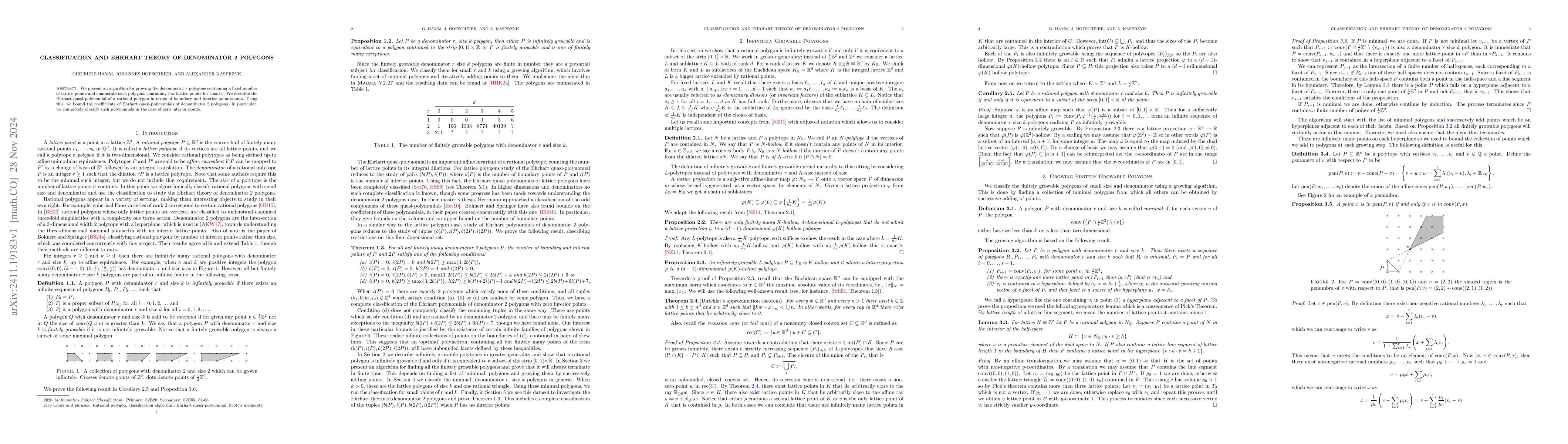 Thumbnail for Classification and Ehrhart Theory of Denominator 2 Polygons