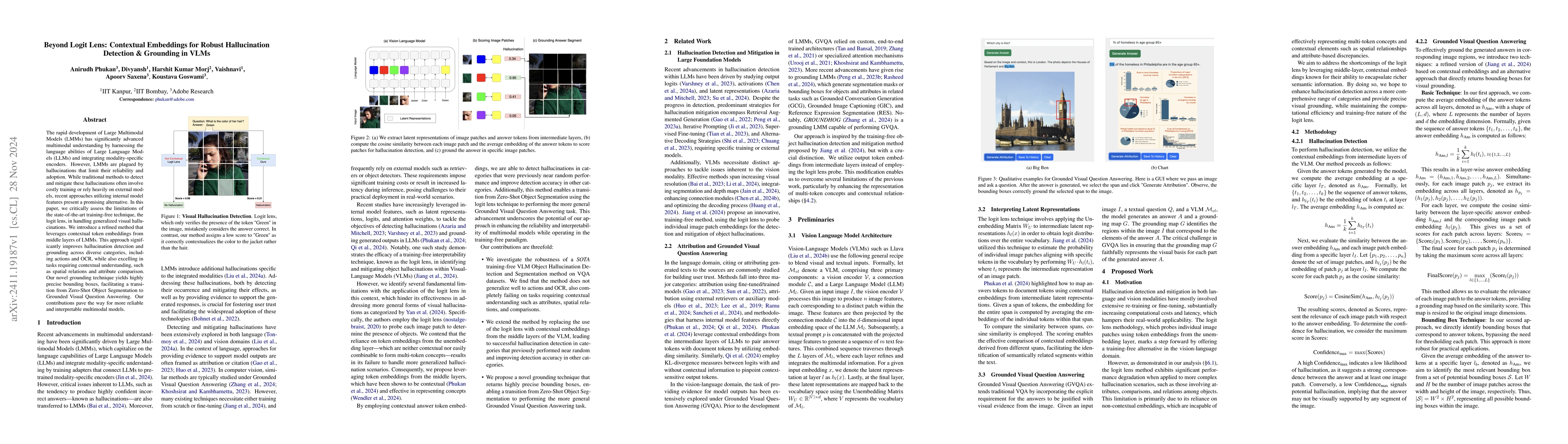 Thumbnail for Beyond Logit Lens: Contextual Embeddings for Robust Hallucination
  Detection & Grounding in VLMs