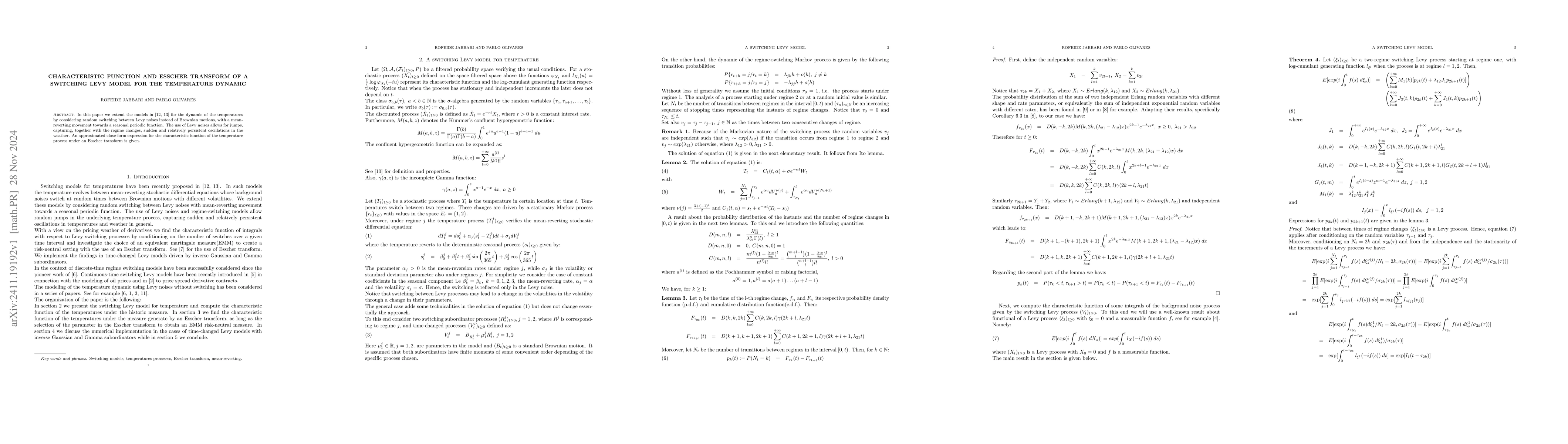 Thumbnail for Characteristic function and Esscher transform of a switching Levy model
  for the temperature dynamic