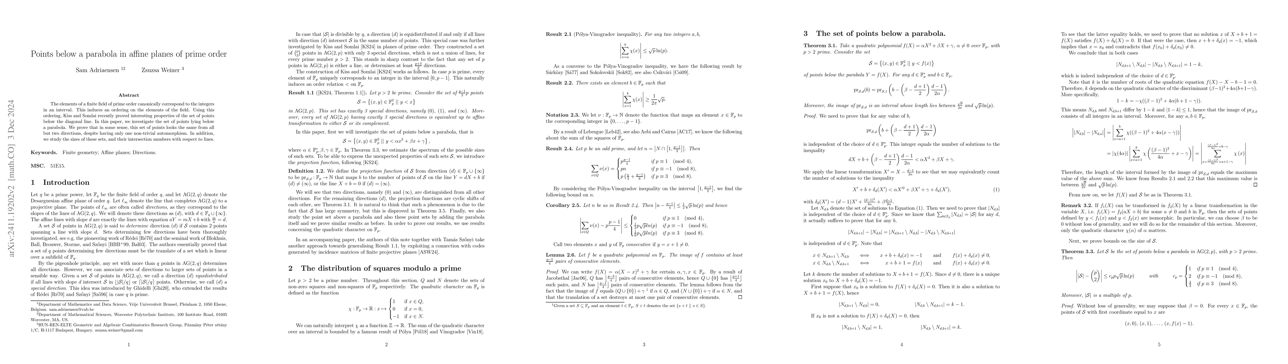 Thumbnail for Points below a parabola in affine planes of prime order