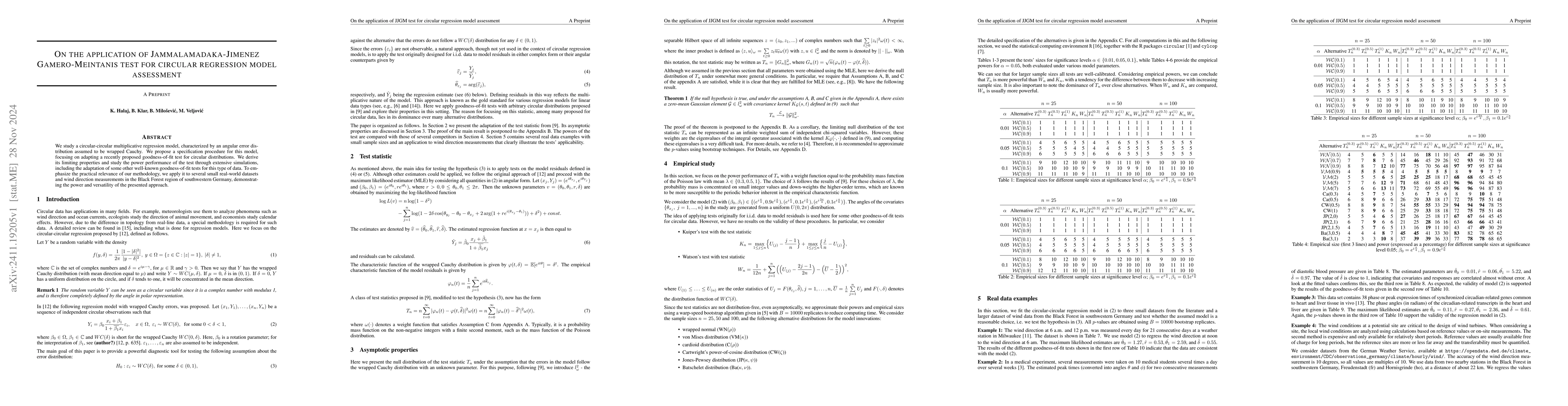 Thumbnail for On the application of Jammalamadaka-Jiménez Gamero-Meintanis test for
  circular regression model assessment