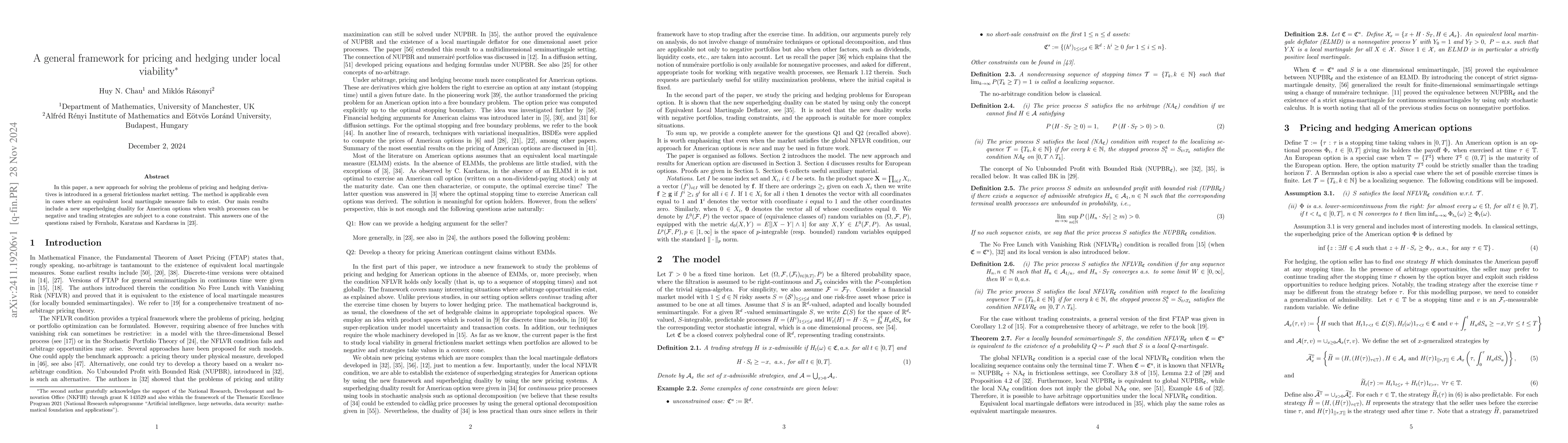 Thumbnail for A general framework for pricing and hedging under local viability