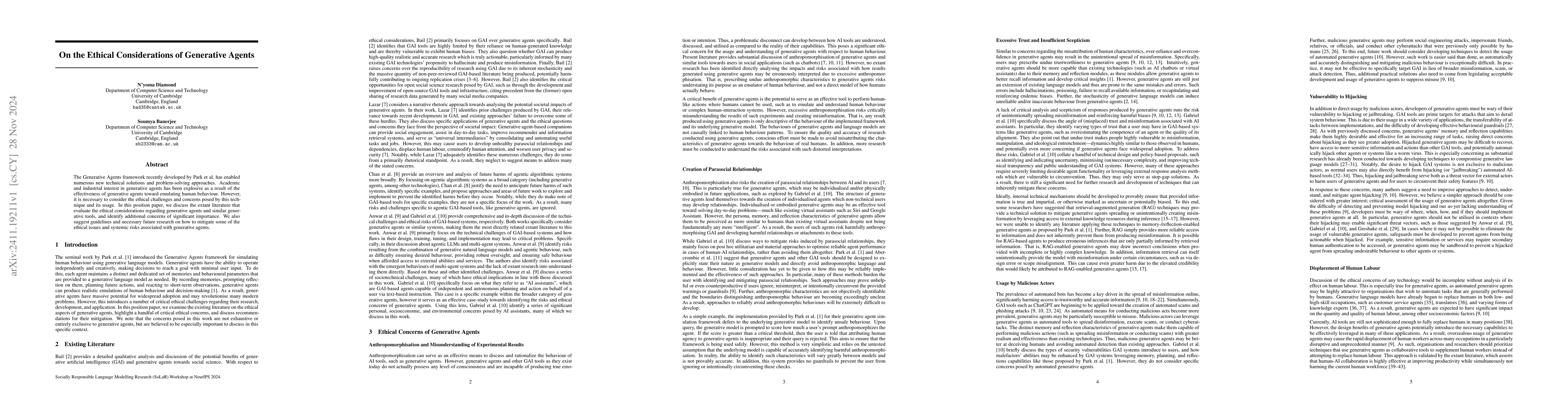 Thumbnail for On the Ethical Considerations of Generative Agents