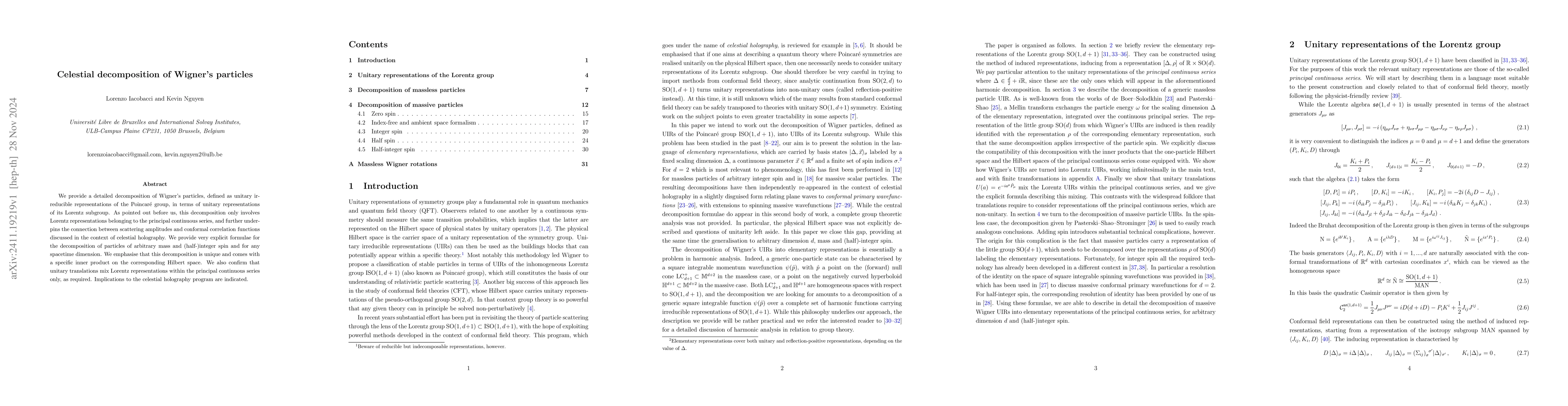 Thumbnail for Celestial decomposition of Wigner's particles