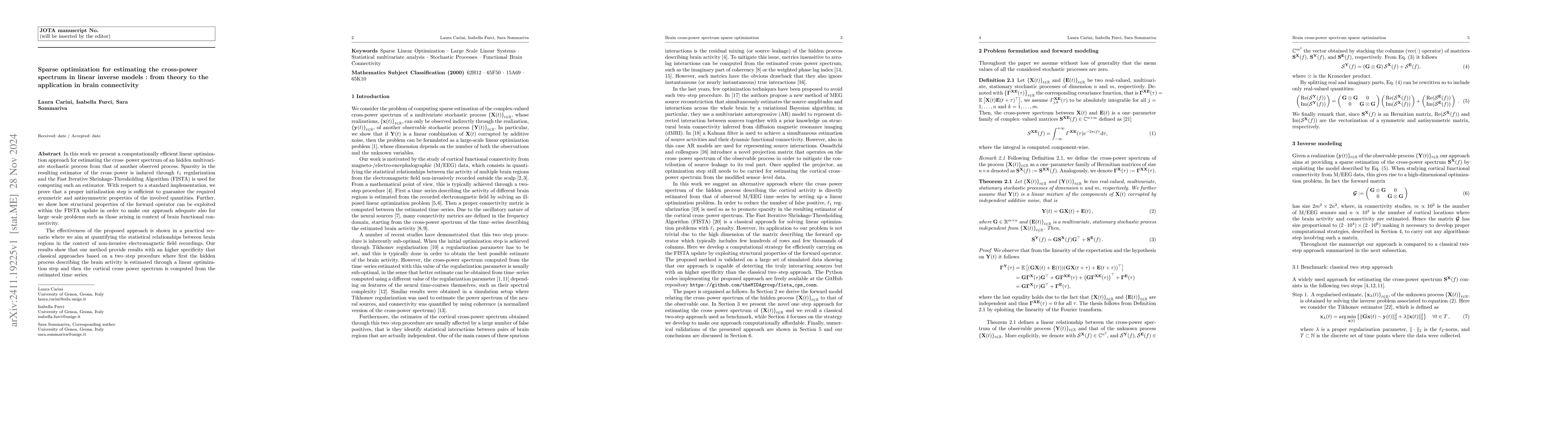 Thumbnail for Sparse optimization for estimating the cross-power spectrum in linear
  inverse models : from theory to the application in brain connectivity