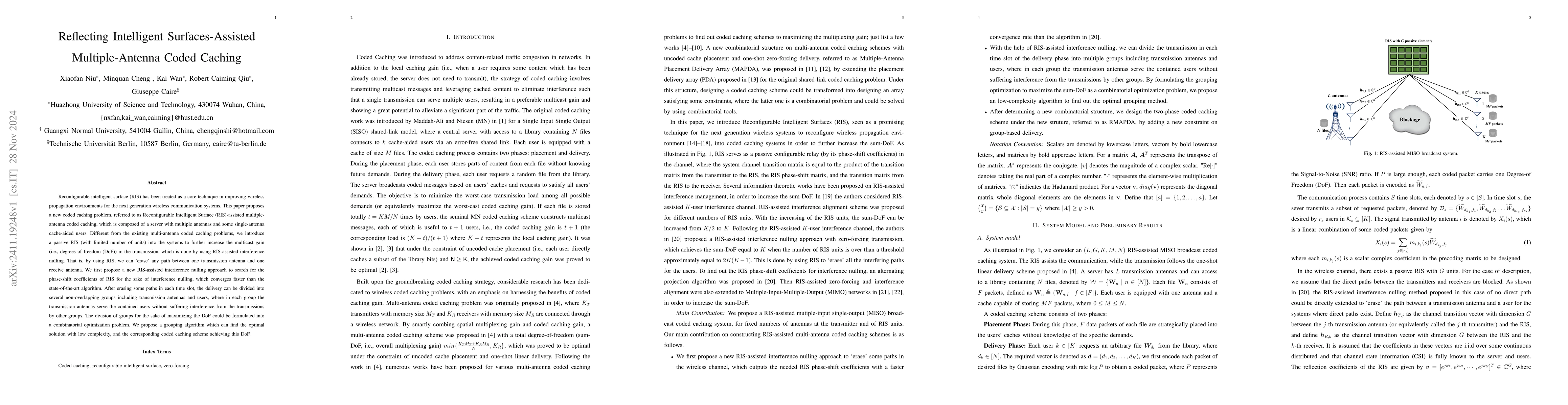 Thumbnail for Reflecting Intelligent Surfaces-Assisted Multiple-Antenna Coded Caching