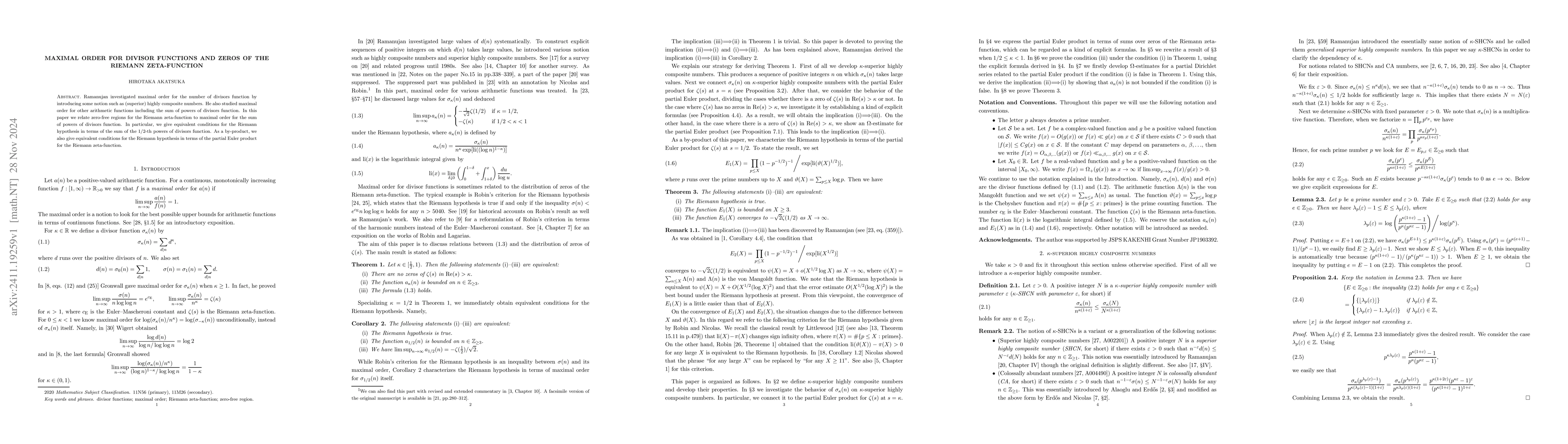Thumbnail for Maximal order for divisor functions and zeros of the Riemann
  zeta-function