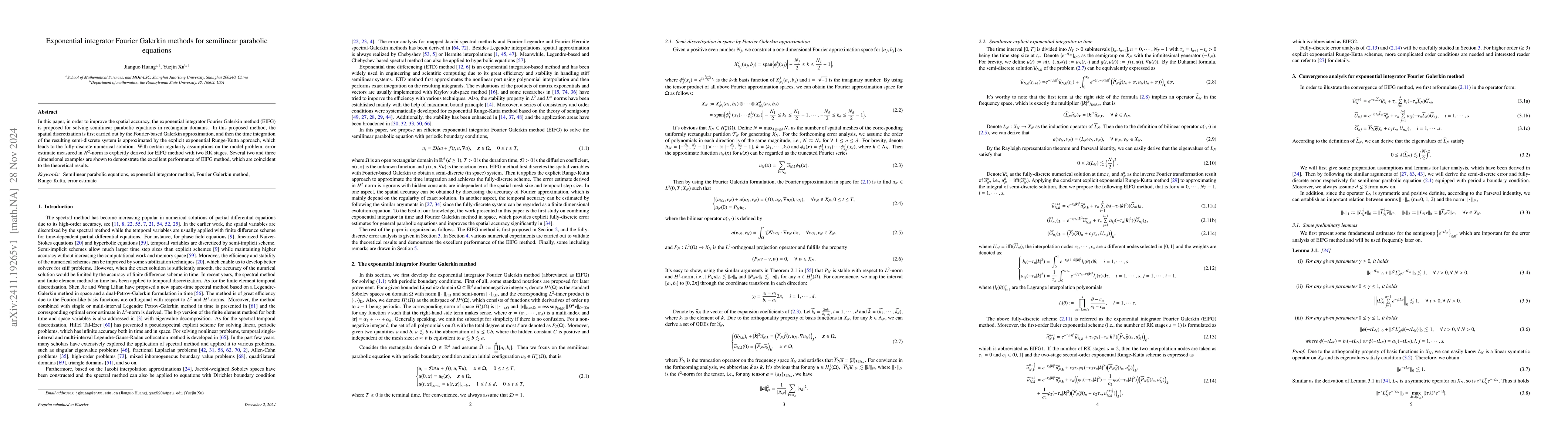 Thumbnail for Exponential integrator Fourier Galerkin methods for semilinear parabolic
  equations