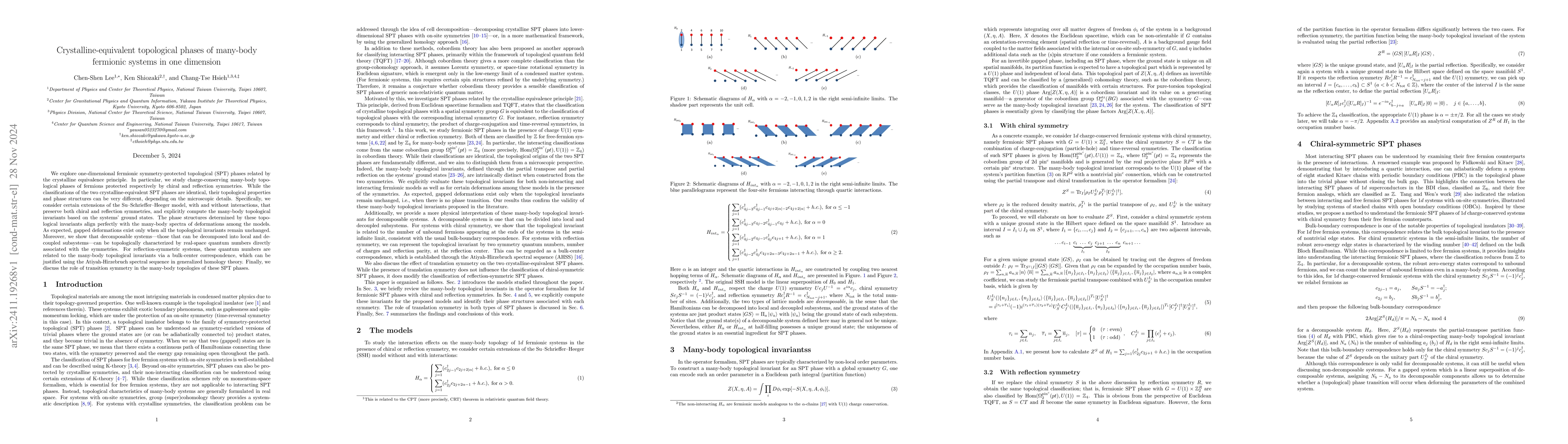 Thumbnail for Crystalline-equivalent topological phases of many-body fermionic systems
  in one dimension