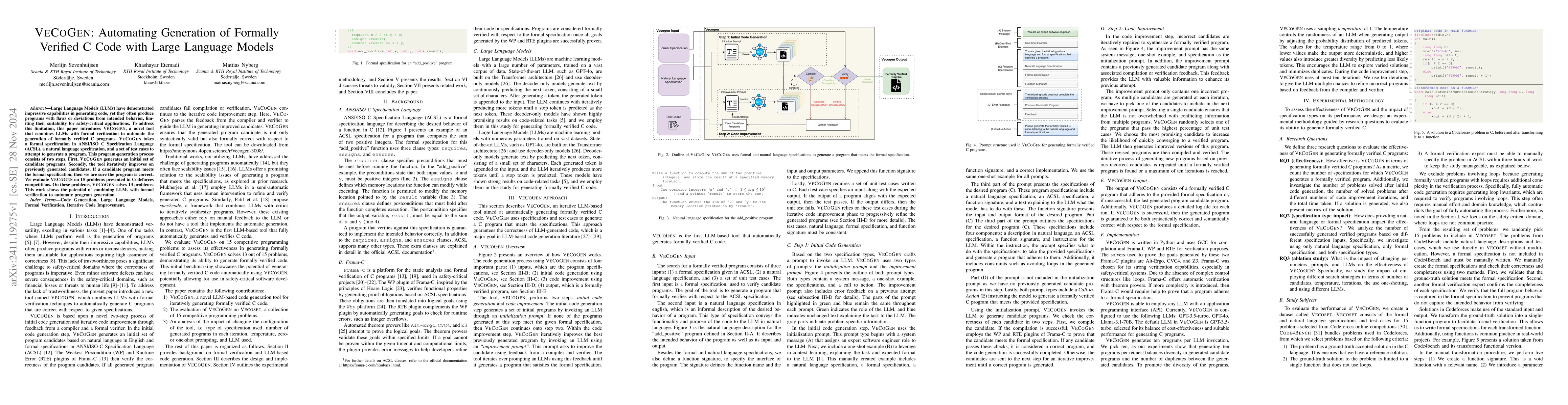 Thumbnail for VeCoGen: Automating Generation of Formally Verified C Code with Large
  Language Models