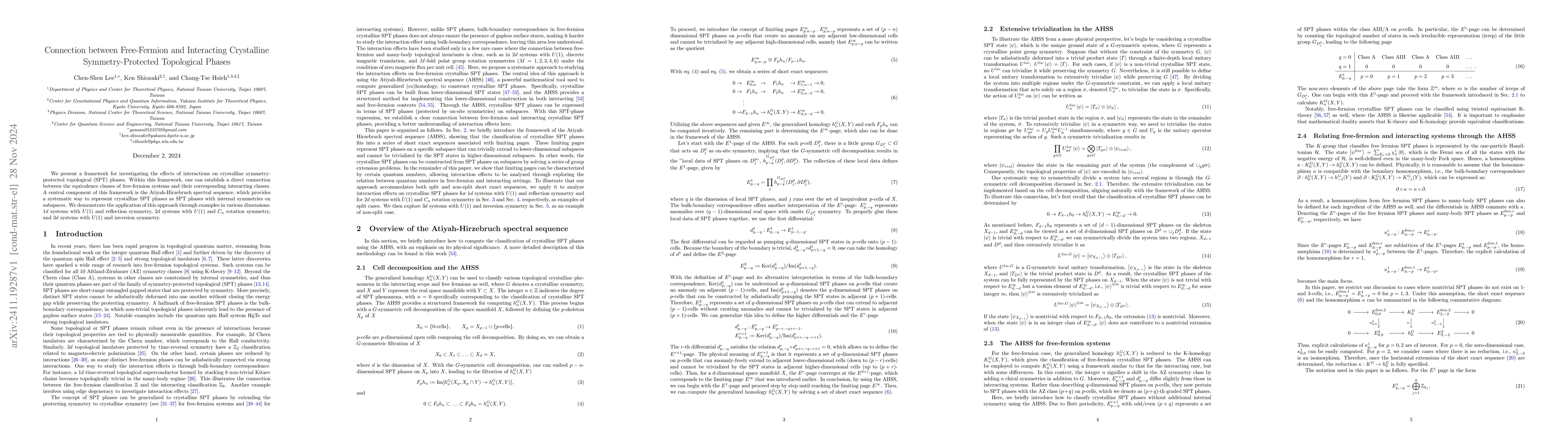 Thumbnail for Connection between Free-Fermion and Interacting Crystalline
  Symmetry-Protected Topological Phases