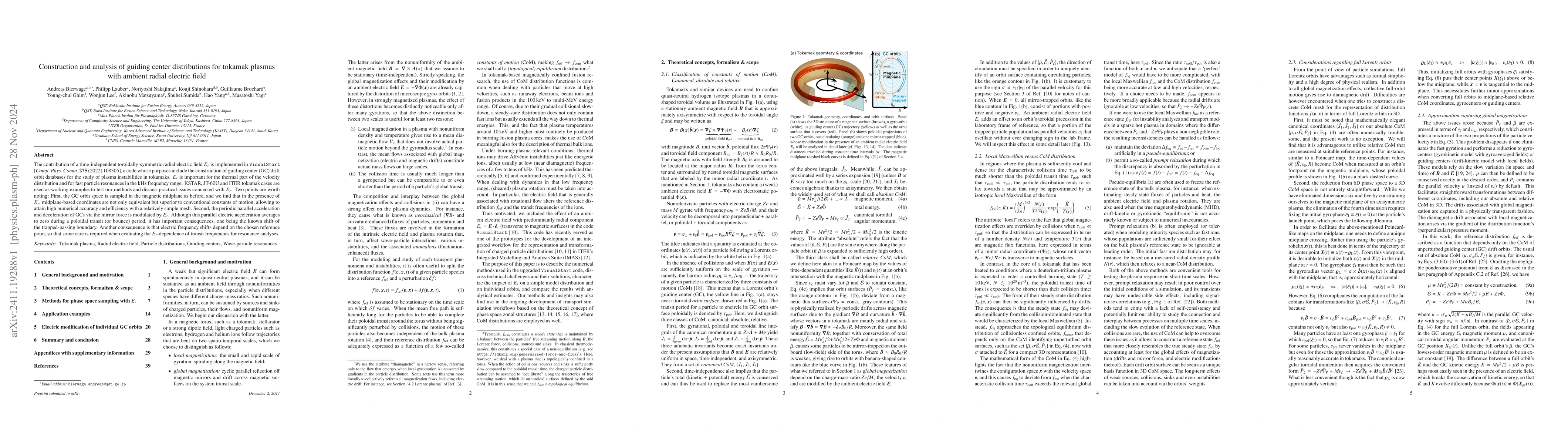Thumbnail for Construction and analysis of guiding center distributions for tokamak
  plasmas with ambient radial electric field
