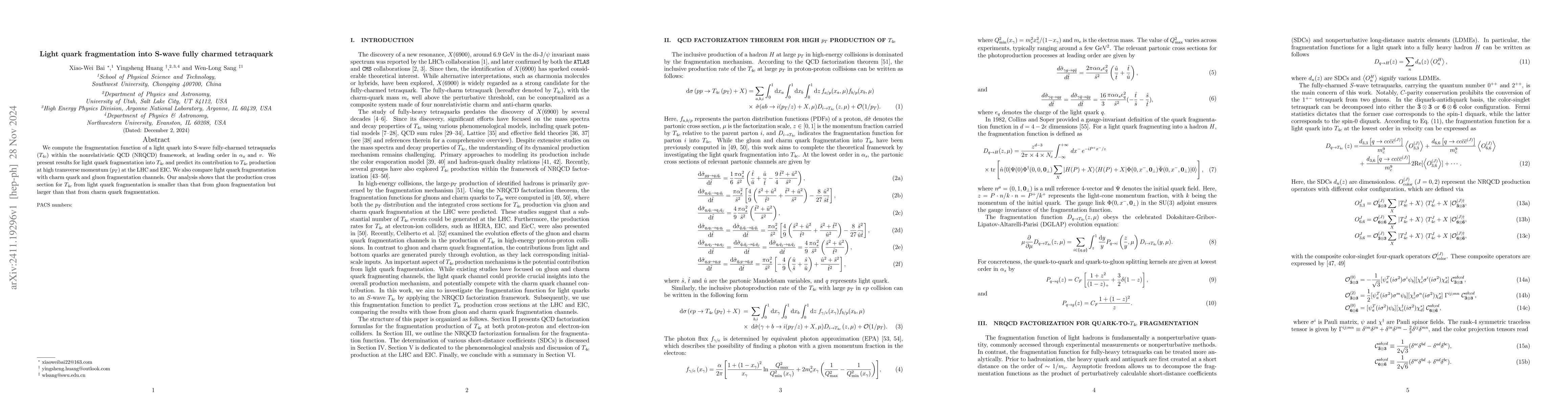 Thumbnail for Light quark fragmentation into S-wave fully charmed tetraquark