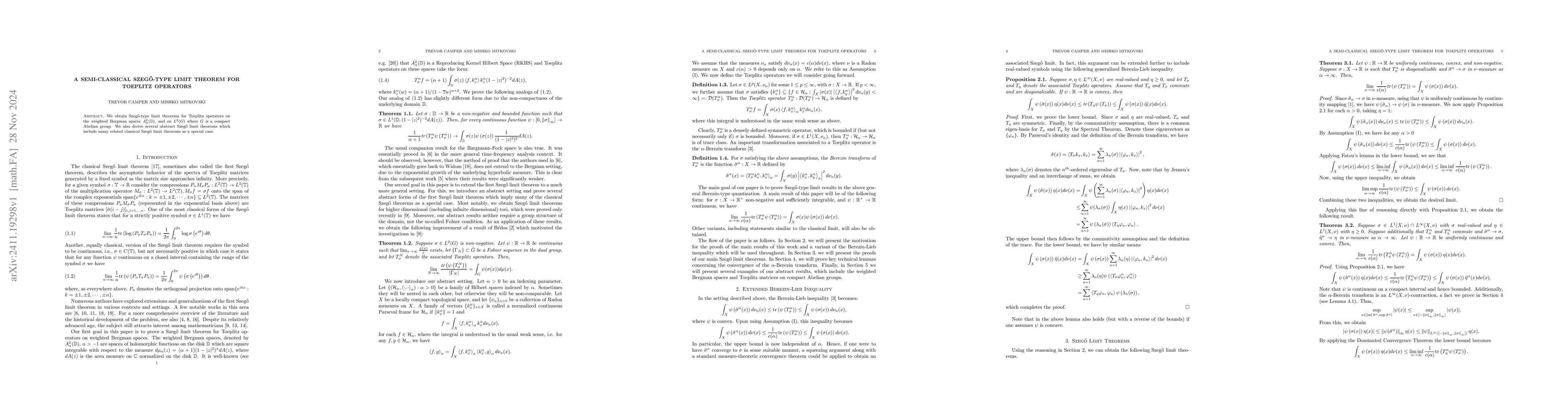 Thumbnail for A Semi-Classical Szegő-type Limit Theorem for Toeplitz Operators