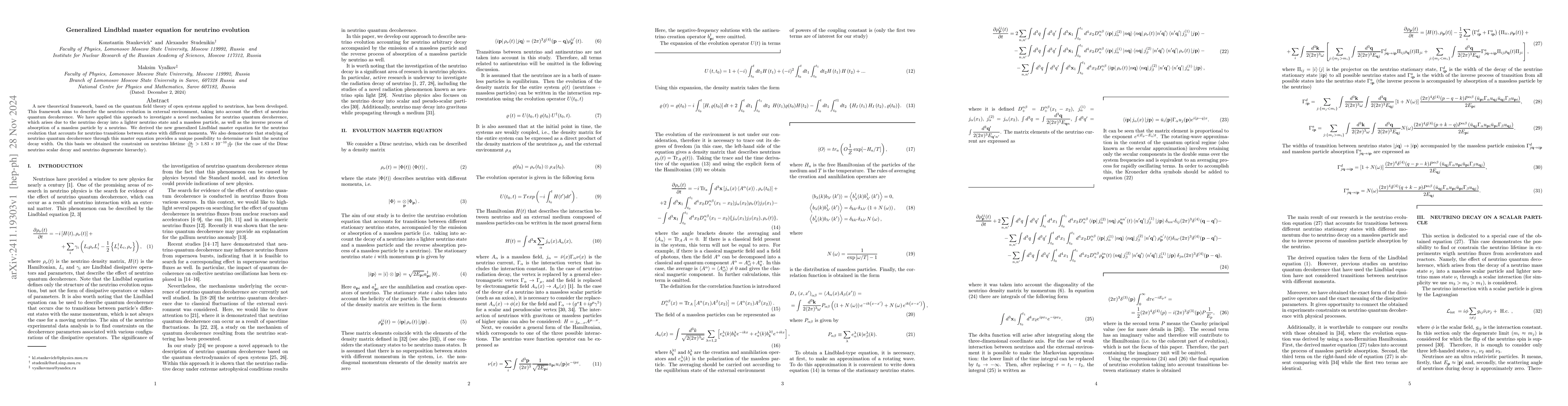 Thumbnail for Generalized Lindblad master equation for neutrino evolution