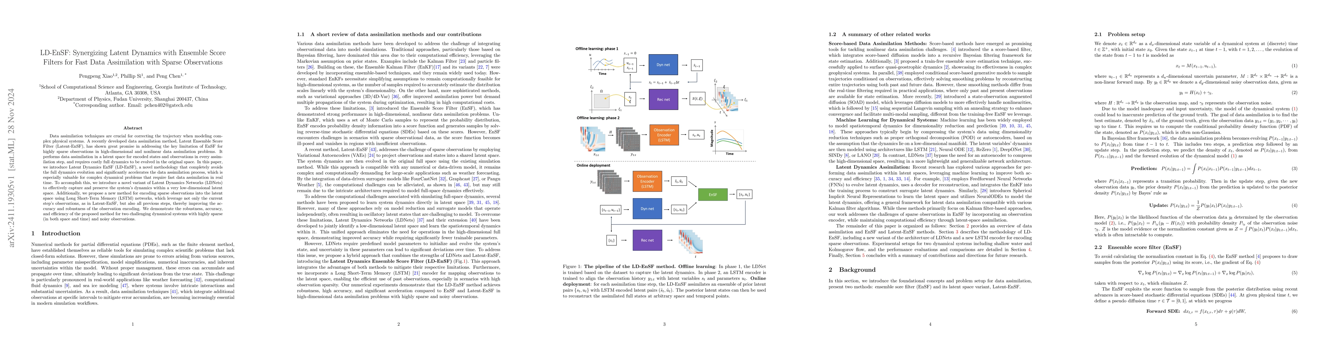 Thumbnail for LD-EnSF: Synergizing Latent Dynamics with Ensemble Score Filters for
  Fast Data Assimilation with Sparse Observations