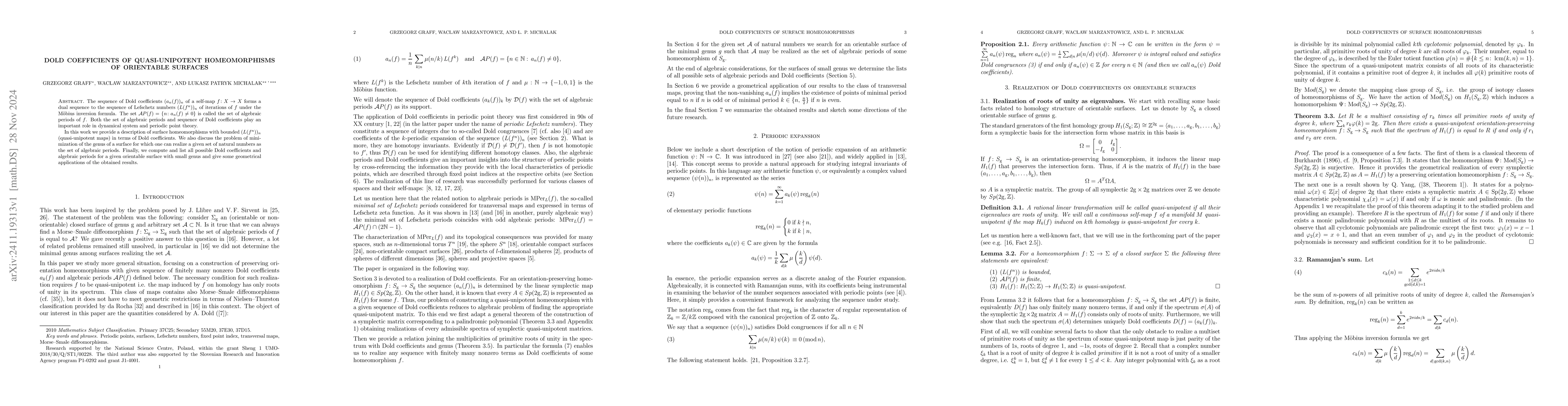 Thumbnail for Dold coefficients of quasi-unipotent homeomorphisms of orientable
  surfaces