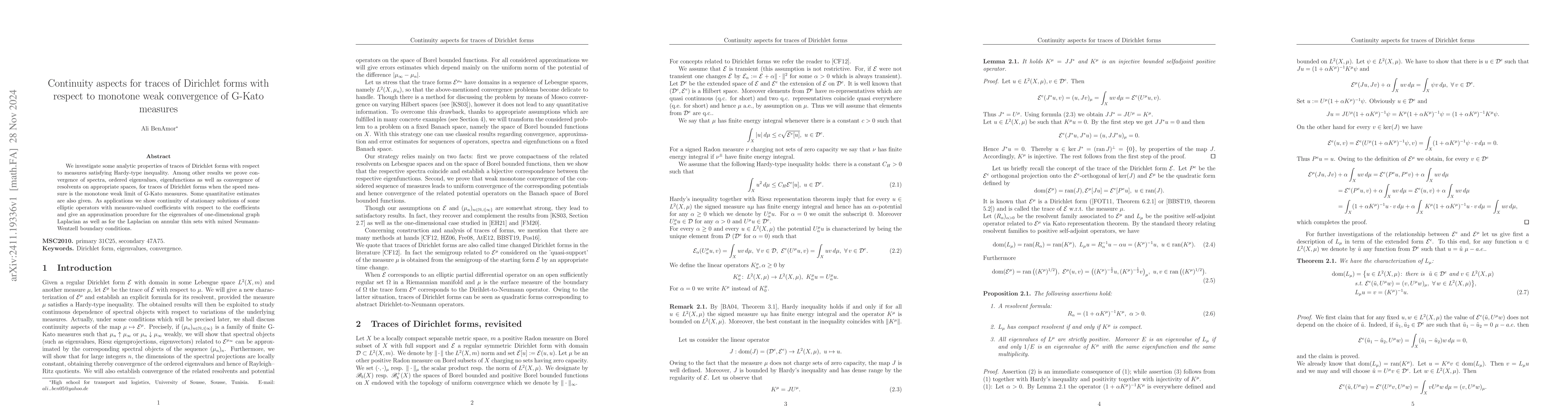 Thumbnail for Continuity aspects for traces of Dirichlet forms with respect to
  monotone weak convergence of G-Kato measures