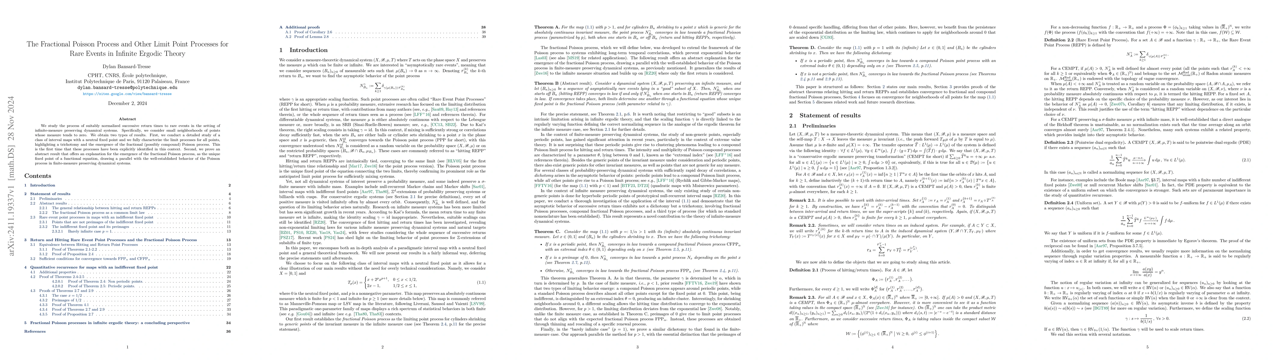 Thumbnail for The fractional Poisson process and other limit point processes for rare
  events in infinite ergodic theory
