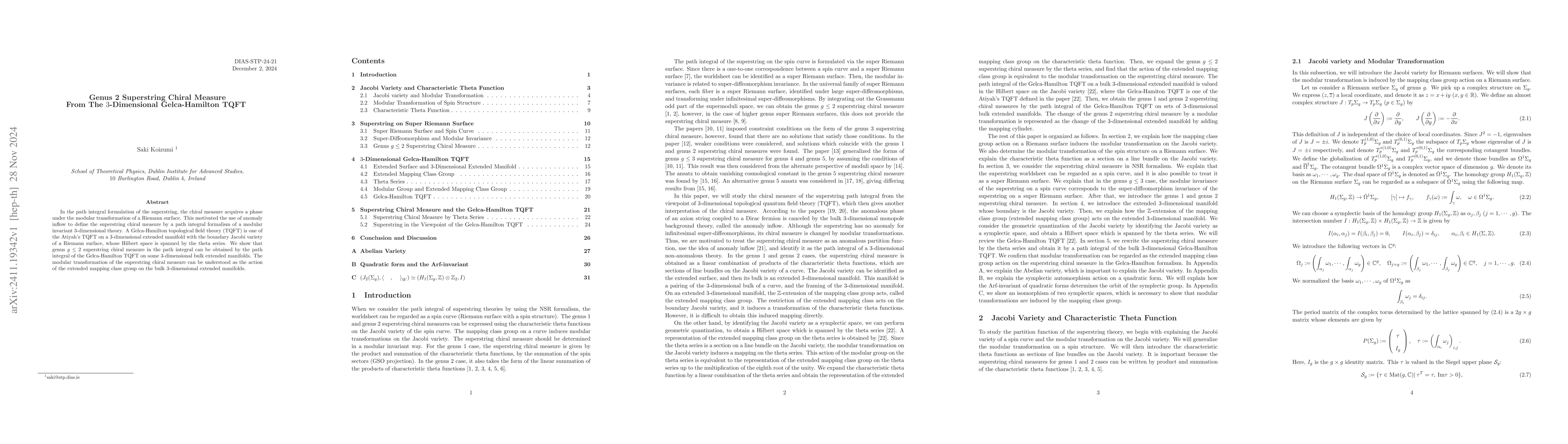 Thumbnail for Genus 2 Superstring Chiral Measure From The 3-Dimensional Gelca-Hamilton
  TQFT