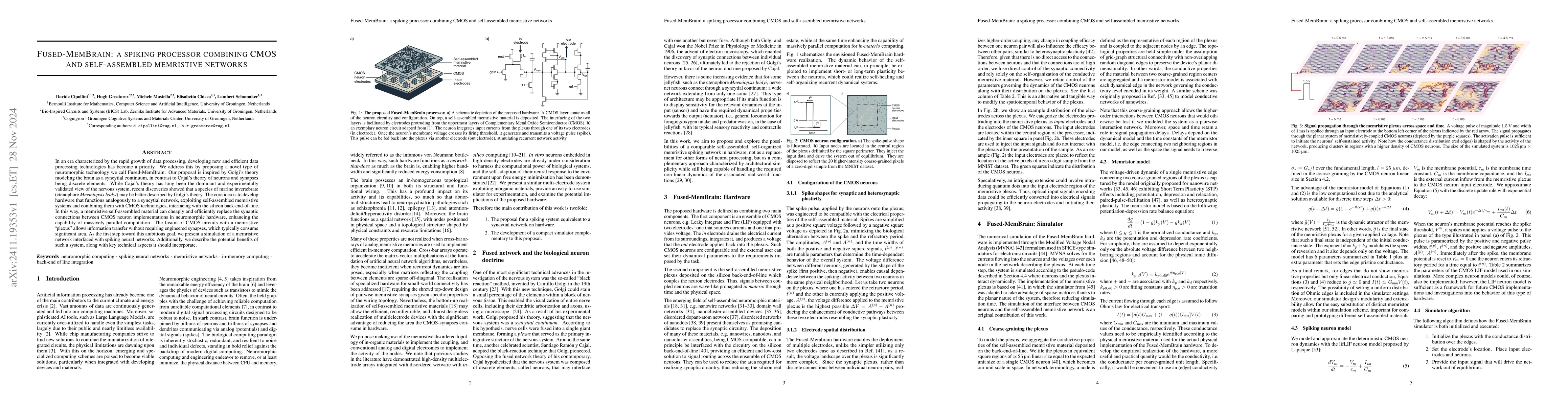 Thumbnail for Fused-MemBrain: a spiking processor combining CMOS and self-assembled
  memristive networks