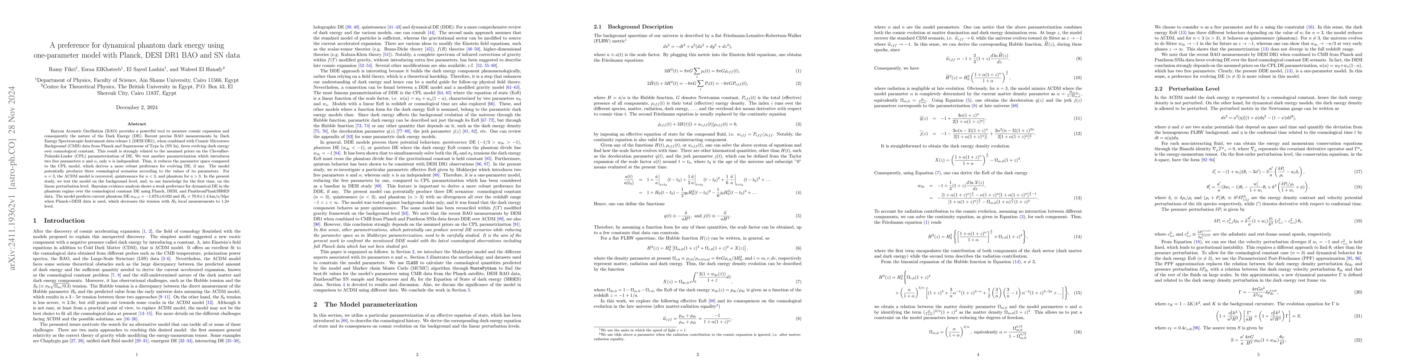 Thumbnail for A preference for dynamical phantom dark energy using one-parameter model
  with Planck, DESI DR1 BAO and SN data