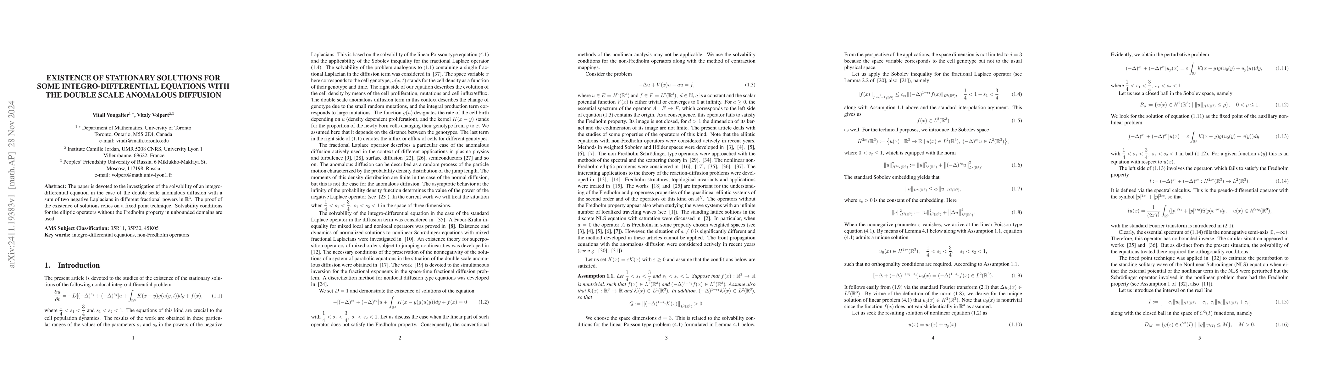 Thumbnail for Existence of stationary solutions for some integro-differential
  equations with the double scale anomalous diffusion