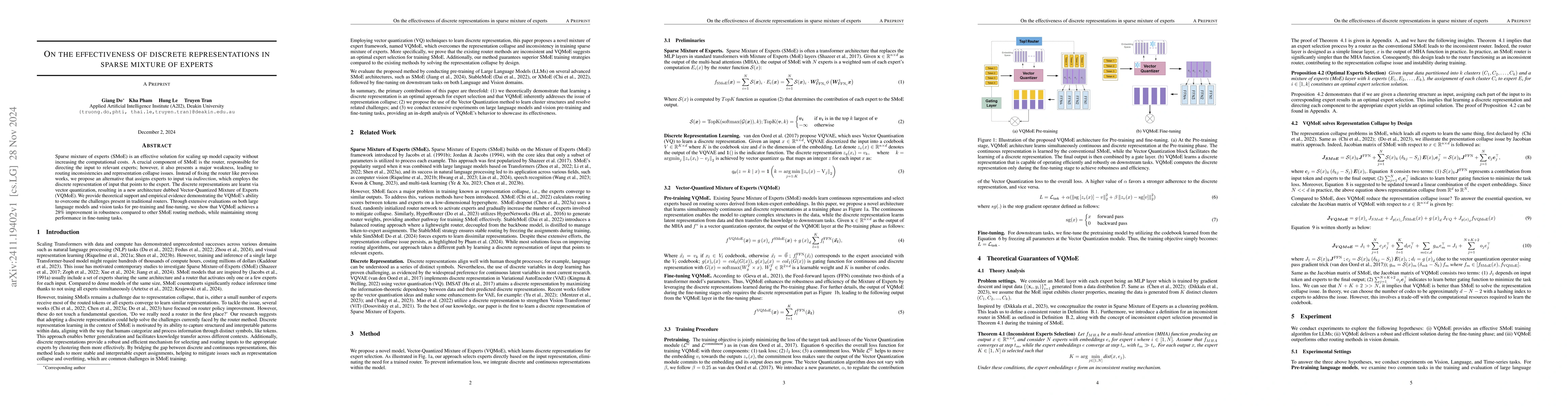 Thumbnail for On the effectiveness of discrete representations in sparse mixture of
  experts