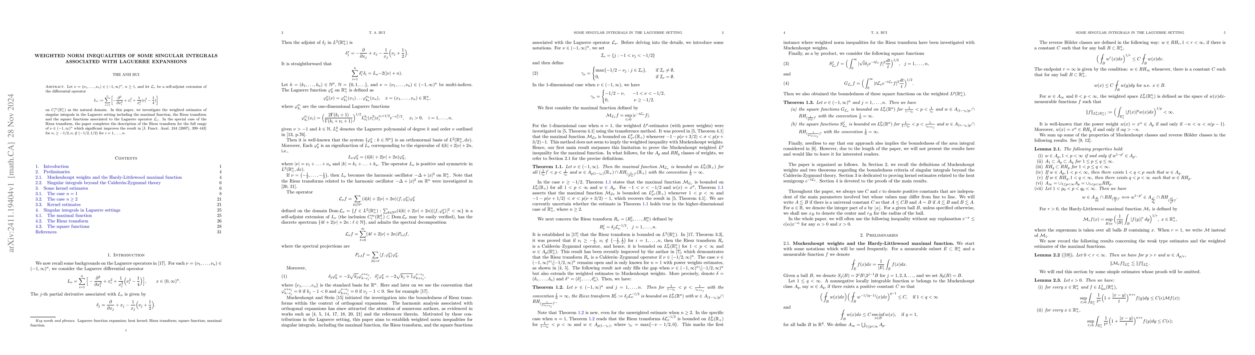 Thumbnail for Weighted norm inequalities of some singular integrals associated with
  Laguerre expansions