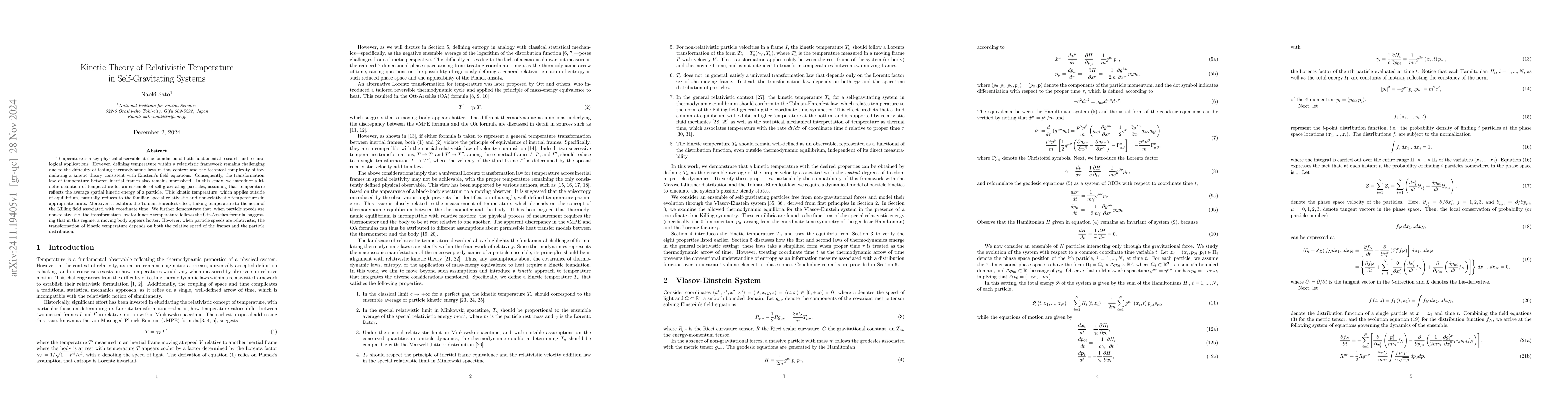 Thumbnail for Kinetic Theory of Relativistic Temperature in Self-Gravitating Systems