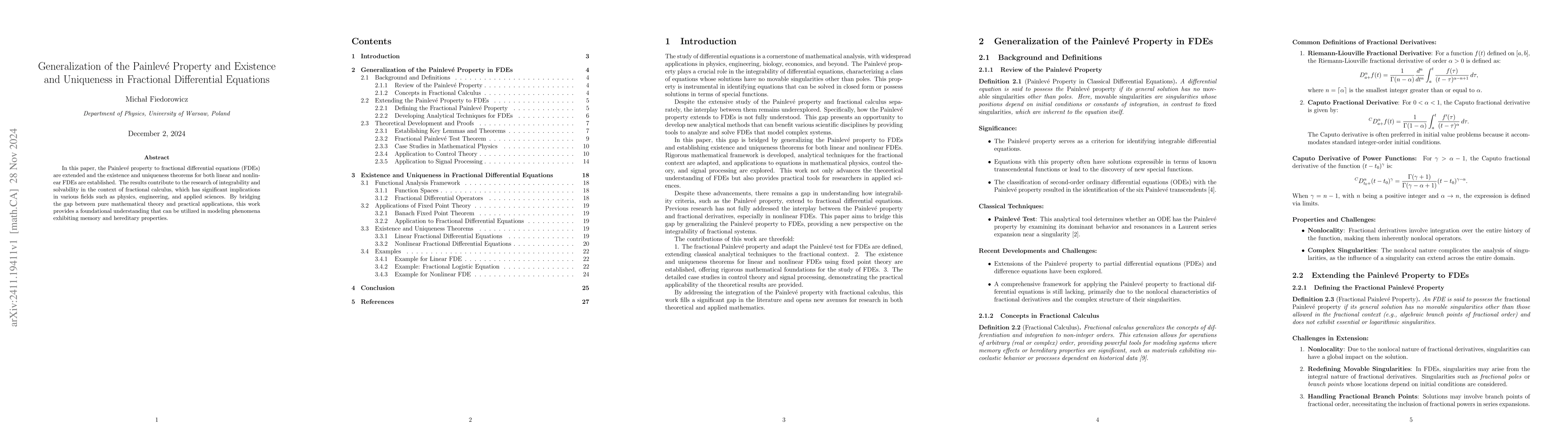 Thumbnail for Generalization of the Painlevé Property and Existence and Uniqueness
  in Fractional Differential Equations