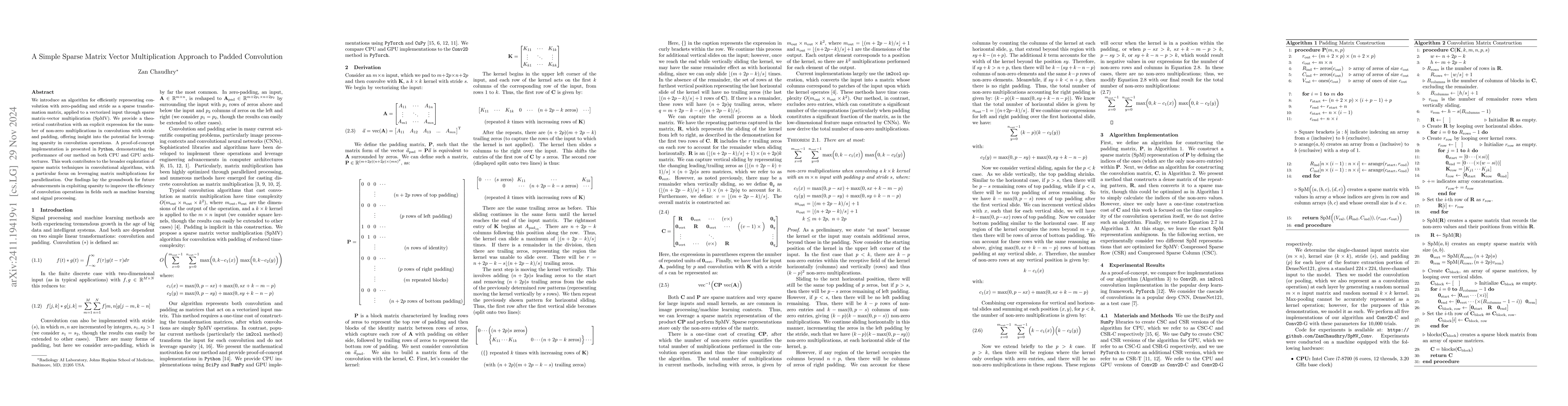 Thumbnail for A Simple Sparse Matrix Vector Multiplication Approach to Padded
  Convolution