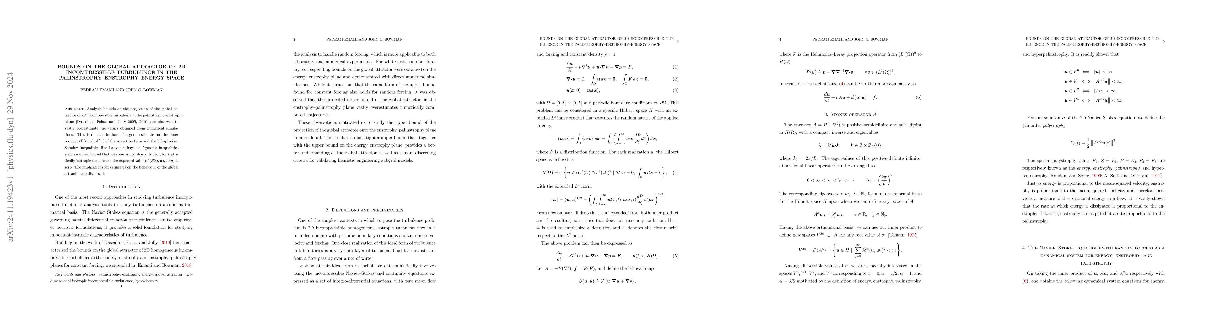 Thumbnail for Bounds on the Global Attractor of 2D Incompressible Turbulence in the
  Palinstrophy-Enstrophy-Energy Space