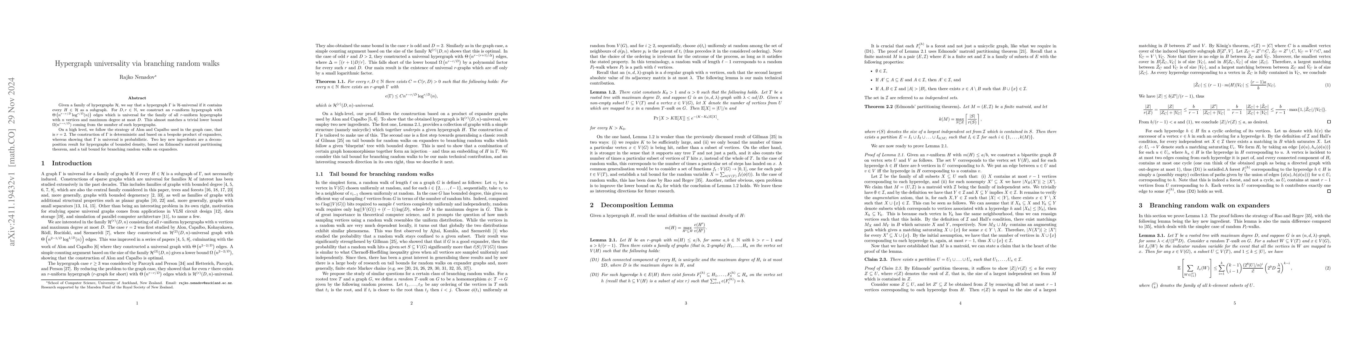 Thumbnail for Hypergraph universality via branching random walks