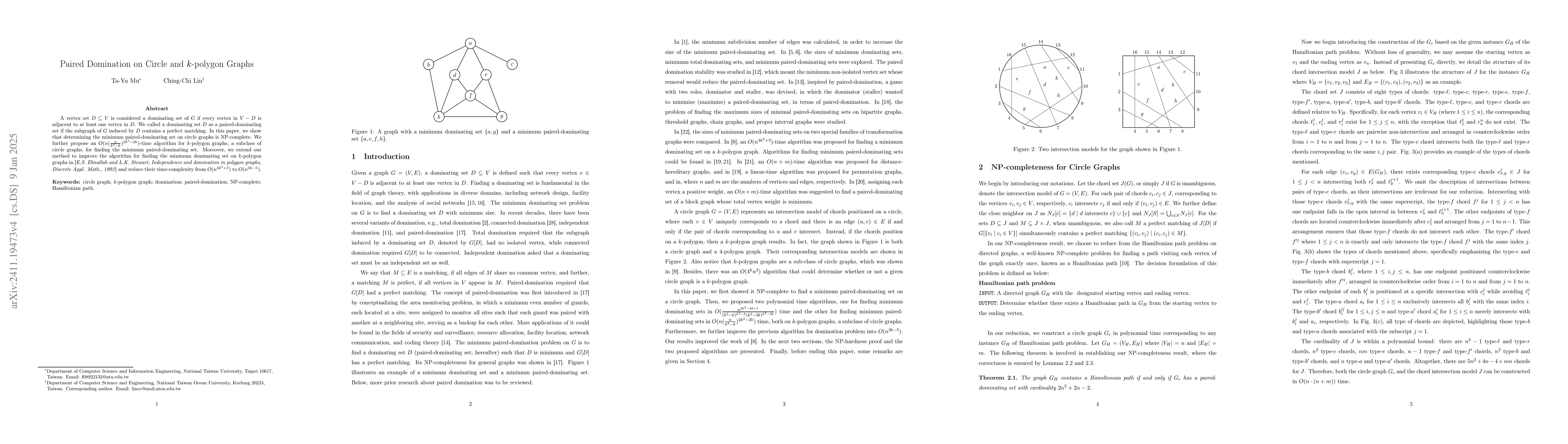 Thumbnail for Paired-domination Problem on Circle and $k$-polygon Graphs