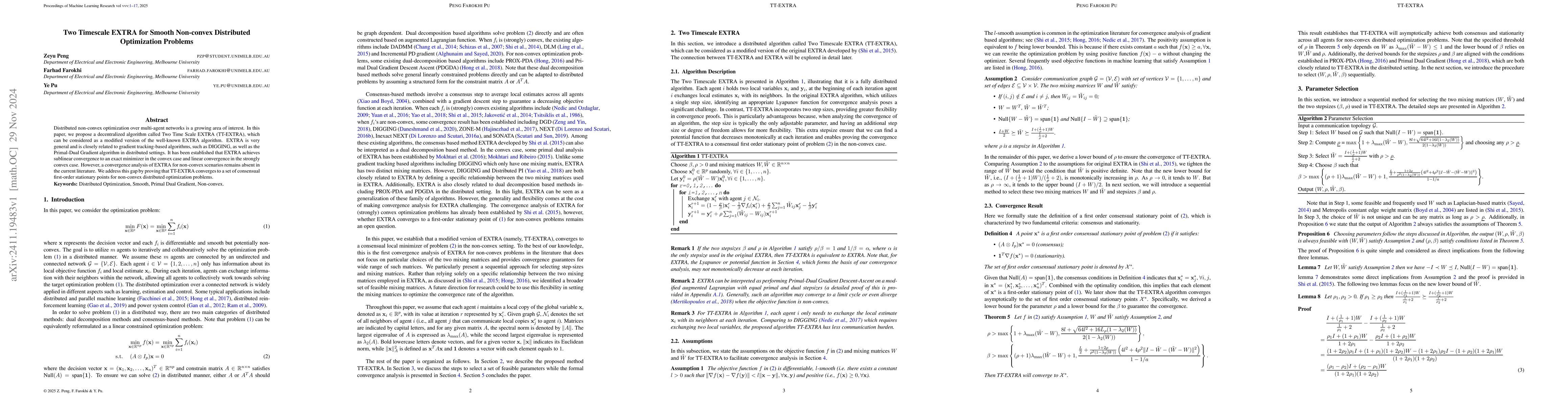 Thumbnail for Two Timescale EXTRA for Smooth Non-convex Distributed Optimization
  Problems