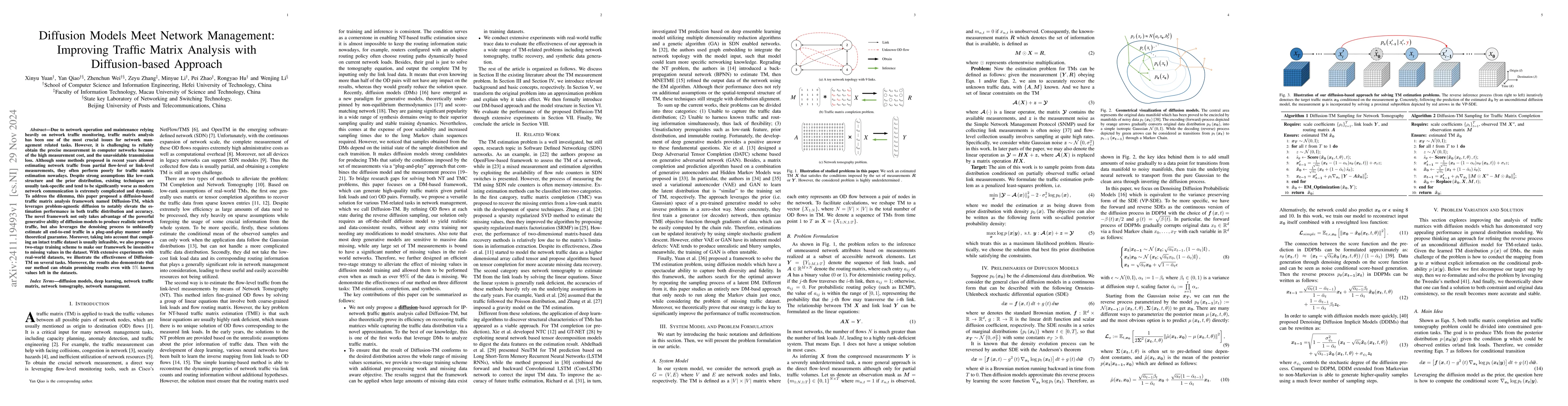 Thumbnail for Diffusion Models Meet Network Management: Improving Traffic Matrix
  Analysis with Diffusion-based Approach