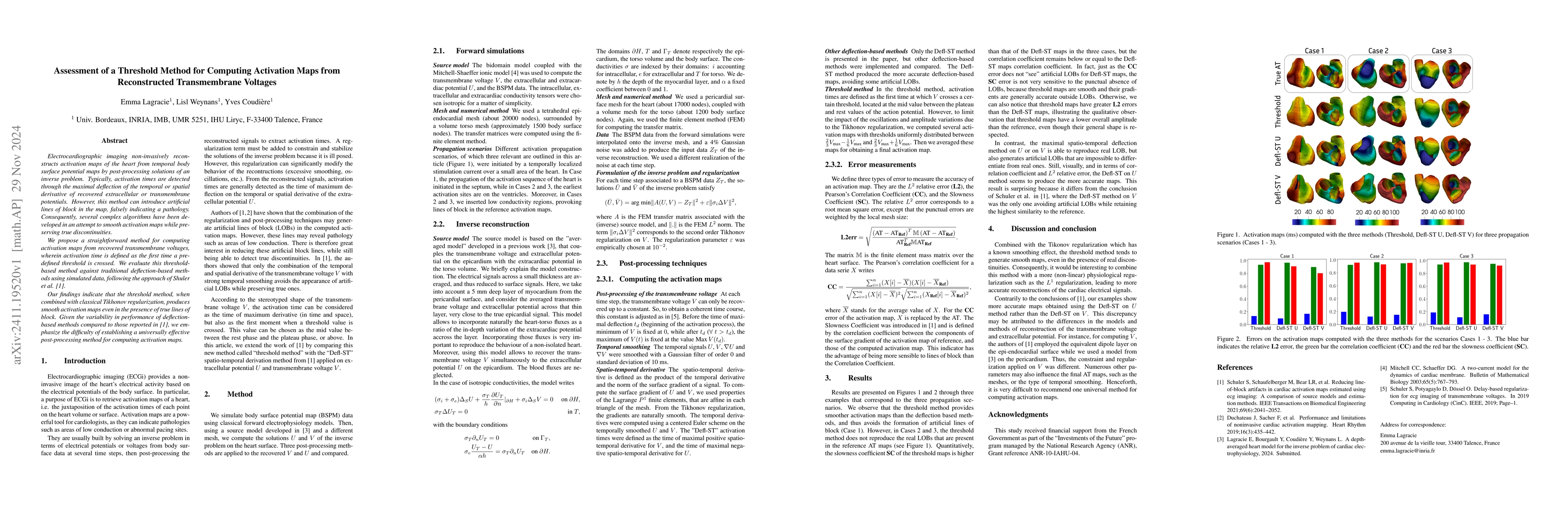 Thumbnail for Assessment of a Threshold Method for Computing Activation Maps from
  Reconstructed Transmembrane Voltages