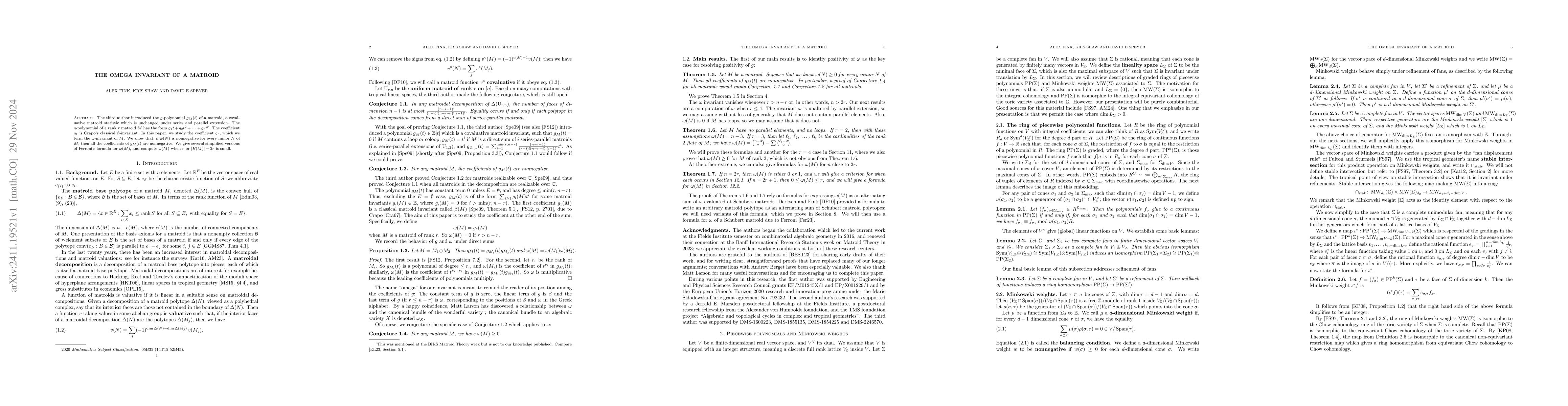 Thumbnail for The omega invariant of a matroid