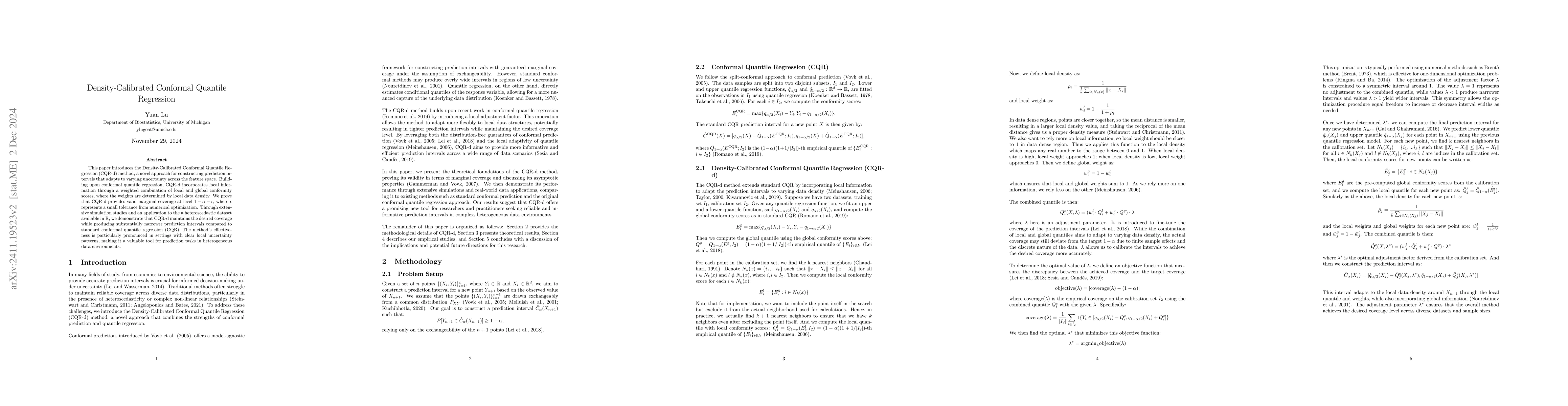Thumbnail for Density-Calibrated Conformal Quantile Regression