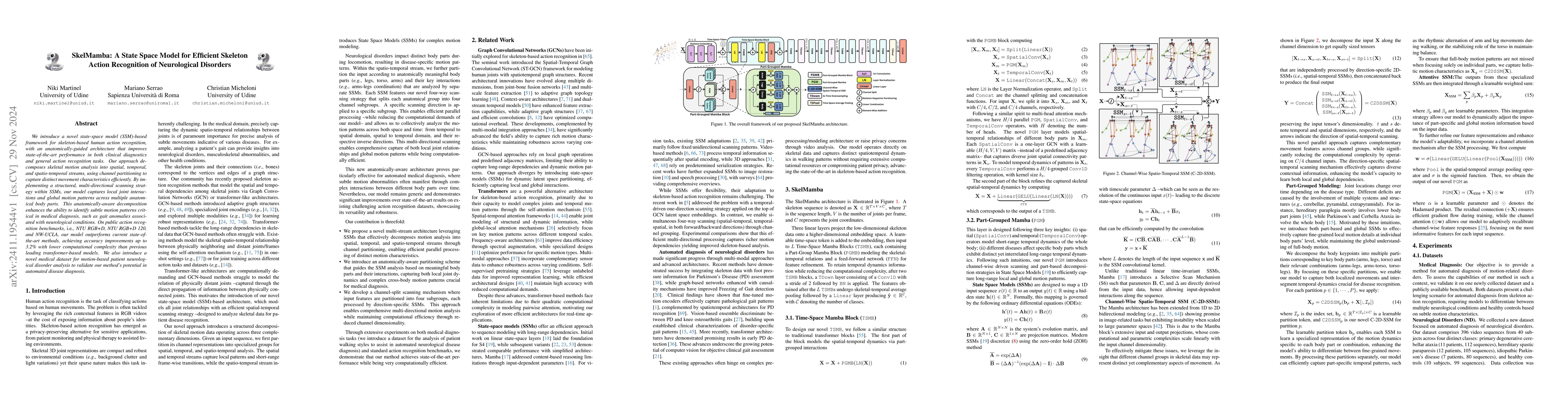 Thumbnail for SkelMamba: A State Space Model for Efficient Skeleton Action Recognition
  of Neurological Disorders