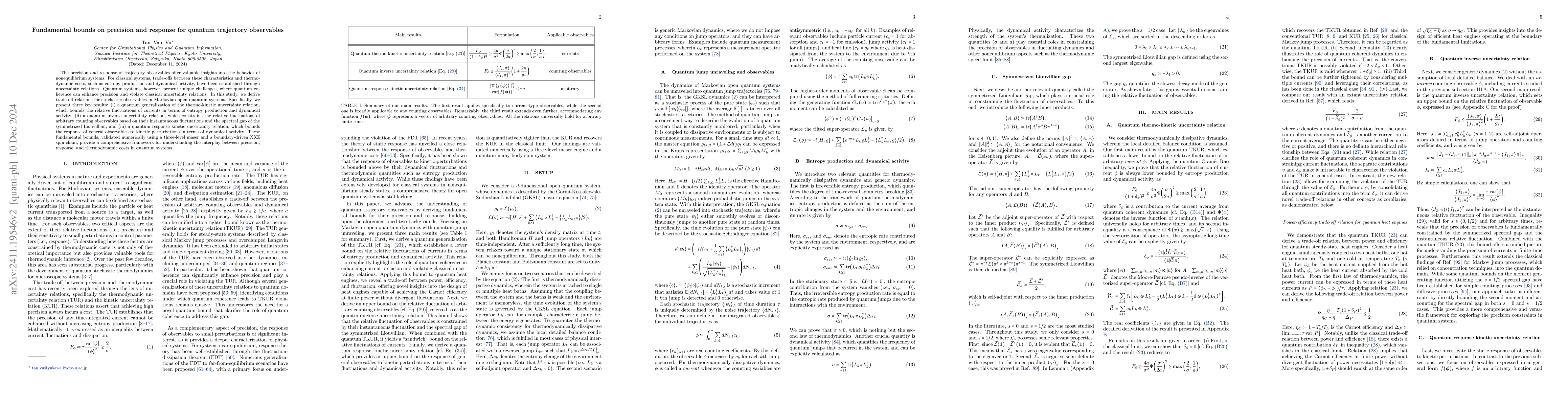 Thumbnail for Fundamental bounds on precision and response for quantum trajectory
  observables