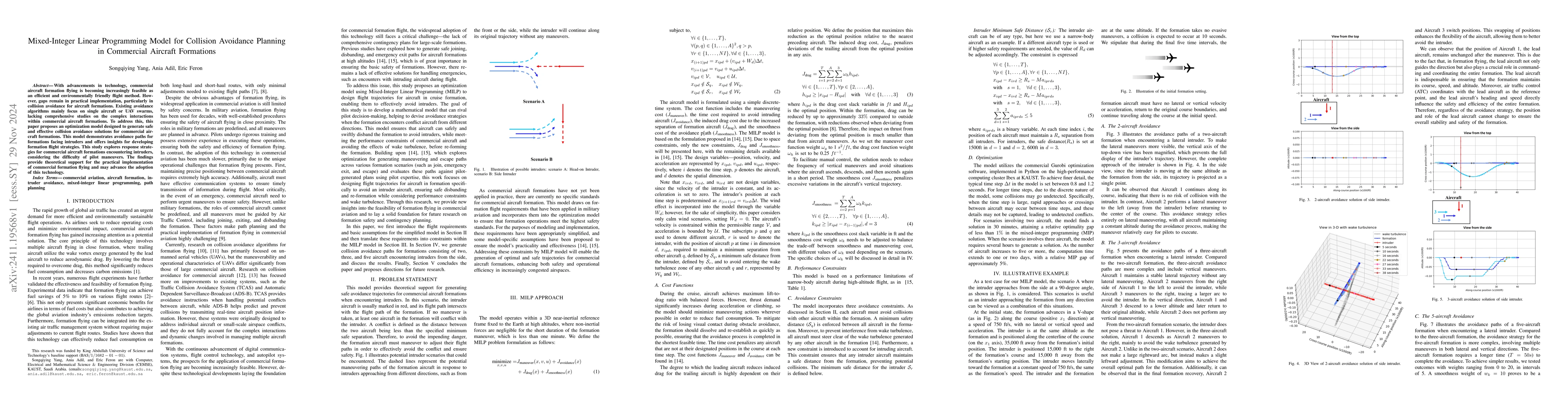 Thumbnail for Mixed-Integer Linear Programming Model for Collision Avoidance Planning
  in Commercial Aircraft Formations